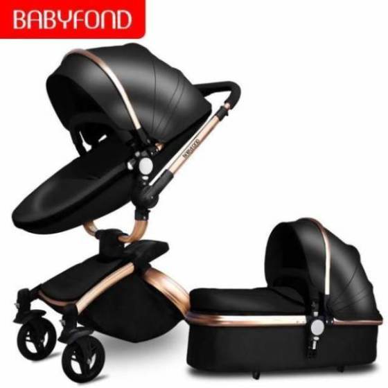 Free ship! Babyfond 3 in 1 baby stroller 360 degree rotate Carriage gold frame PU Pram EU safety Car Seat with Bassinet newborn