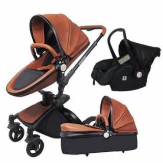 Free ship! Babyfond 3 in 1 baby stroller 360 degree rotate Carriage gold frame PU Pram EU safety Car Seat with Bassinet newborn
