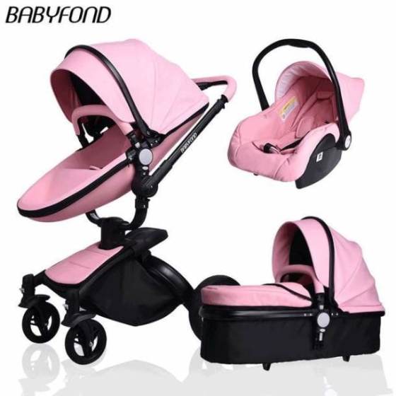 Free ship! Babyfond 3 in 1 baby stroller 360 degree rotate Carriage gold frame PU Pram EU safety Car Seat with Bassinet newborn
