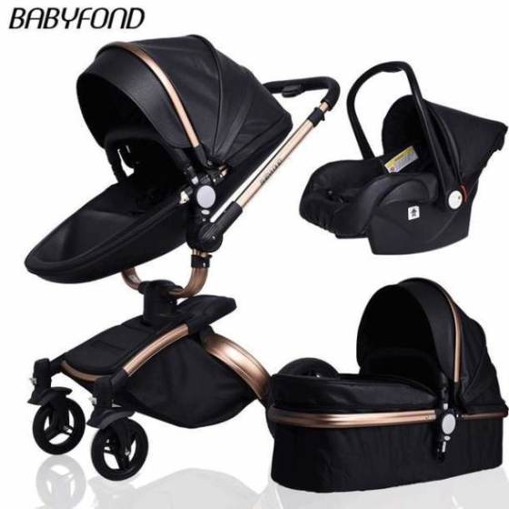 Free ship! Babyfond 3 in 1 baby stroller 360 degree rotate Carriage gold frame PU Pram EU safety Car Seat with Bassinet newborn