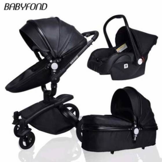 Free ship! Babyfond 3 in 1 baby stroller 360 degree rotate Carriage gold frame PU Pram EU safety Car Seat with Bassinet newborn