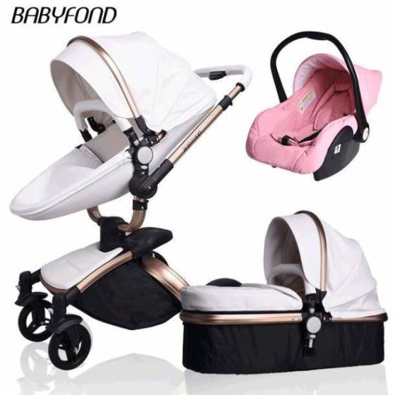 Free ship! Babyfond 3 in 1 baby stroller 360 degree rotate Carriage gold frame PU Pram EU safety Car Seat with Bassinet newborn