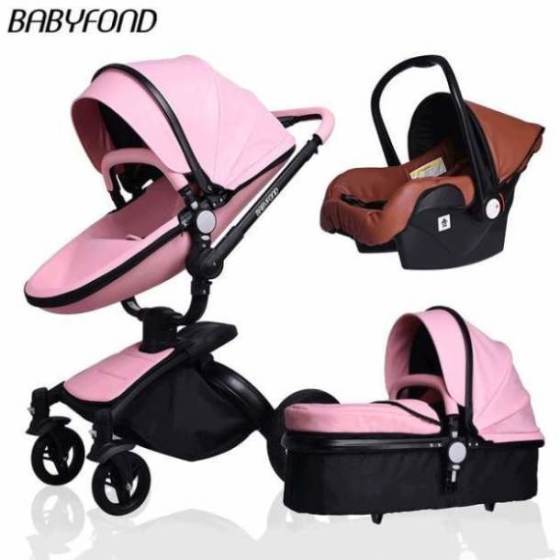 Free ship! Babyfond 3 in 1 baby stroller 360 degree rotate Carriage gold frame PU Pram EU safety Car Seat with Bassinet newborn
