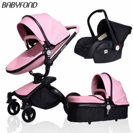 Free ship! Babyfond 3 in 1 baby stroller 360 degree rotate Carriage gold frame PU Pram EU safety Car Seat with Bassinet newborn