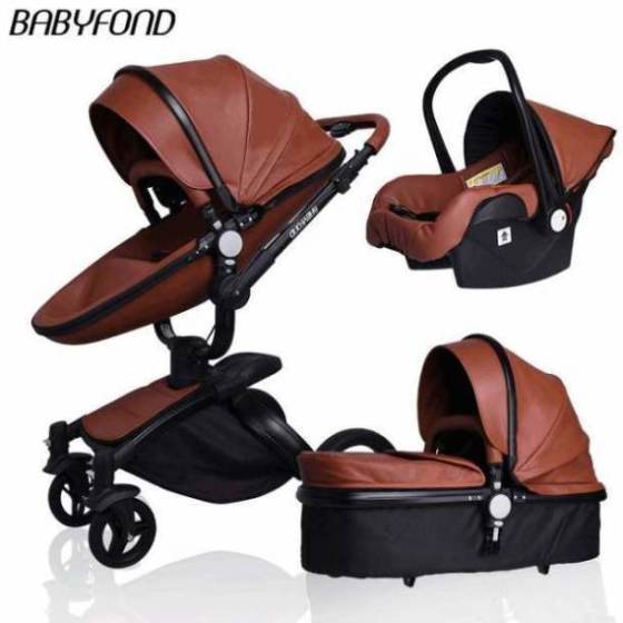 Free ship! Babyfond 3 in 1 baby stroller 360 degree rotate Carriage gold frame PU Pram EU safety Car Seat with Bassinet newborn