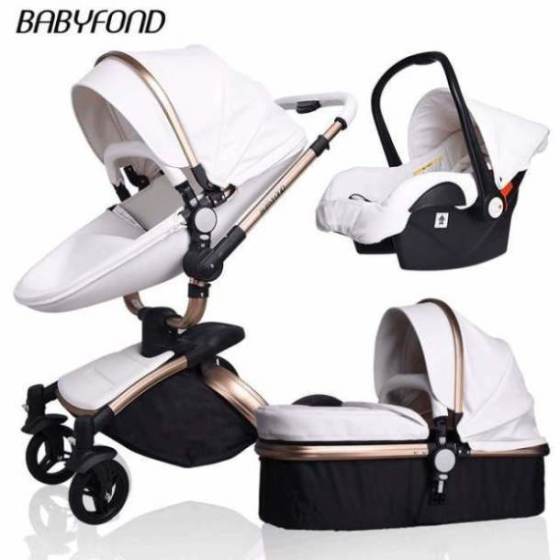 Free ship! Babyfond 3 in 1 baby stroller 360 degree rotate Carriage gold frame PU Pram EU safety Car Seat with Bassinet newborn