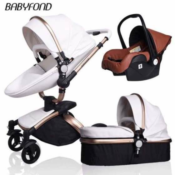 Free ship! Babyfond 3 in 1 baby stroller 360 degree rotate Carriage gold frame PU Pram EU safety Car Seat with Bassinet newborn
