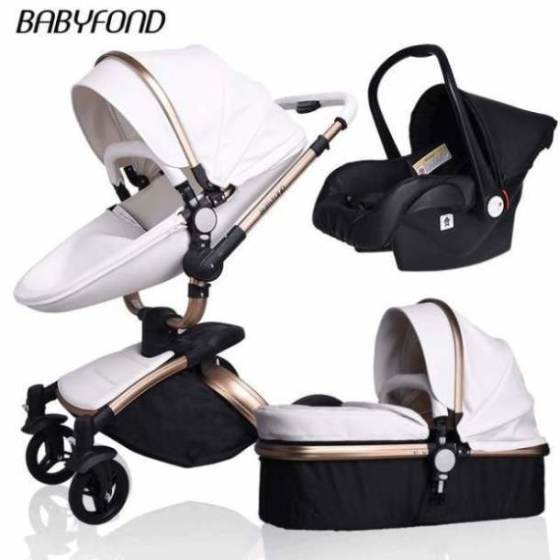Free ship! Babyfond 3 in 1 baby stroller 360 degree rotate Carriage gold frame PU Pram EU safety Car Seat with Bassinet newborn