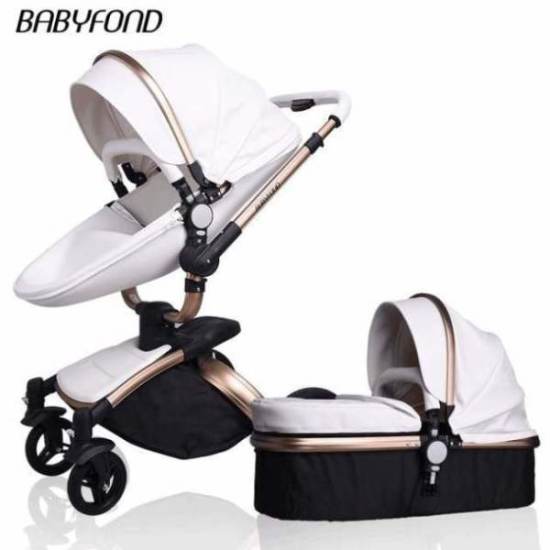 Free ship! Babyfond 3 in 1 baby stroller 360 degree rotate Carriage gold frame PU Pram EU safety Car Seat with Bassinet newborn