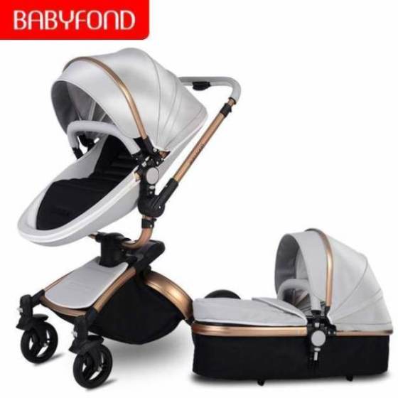 Free ship! Babyfond 3 in 1 baby stroller 360 degree rotate Carriage gold frame PU Pram EU safety Car Seat with Bassinet newborn