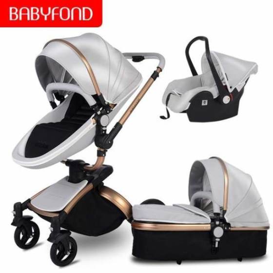 Free ship! Babyfond 3 in 1 baby stroller 360 degree rotate Carriage gold frame PU Pram EU safety Car Seat with Bassinet newborn