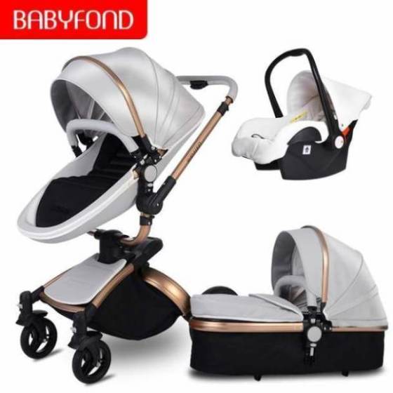 Free ship! Babyfond 3 in 1 baby stroller 360 degree rotate Carriage gold frame PU Pram EU safety Car Seat with Bassinet newborn