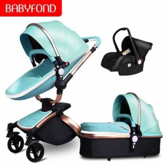 Free ship! Babyfond 3 in 1 baby stroller 360 degree rotate Carriage gold frame PU Pram EU safety Car Seat with Bassinet newborn