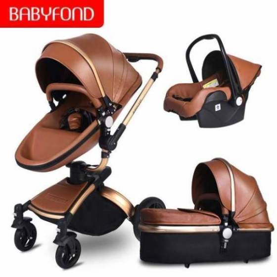 Free ship! Babyfond 3 in 1 baby stroller 360 degree rotate Carriage gold frame PU Pram EU safety Car Seat with Bassinet newborn