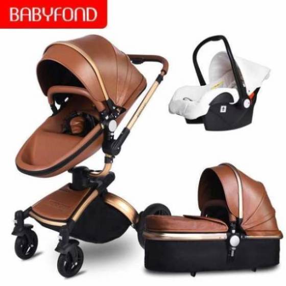 Free ship! Babyfond 3 in 1 baby stroller 360 degree rotate Carriage gold frame PU Pram EU safety Car Seat with Bassinet newborn