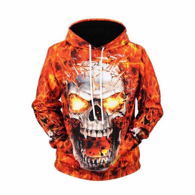 Hoodie 2019 New Style Fire Skull Printed Men's Sweatshirts & Hoodies Large Size Coat Autumn And Winter Sweater Fashion
