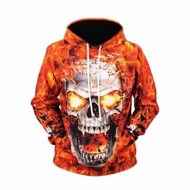 Hoodie 2019 New Style Fire Skull Printed Men's Sweatshirts & Hoodies Large Size Coat Autumn And Winter Sweater Fashion