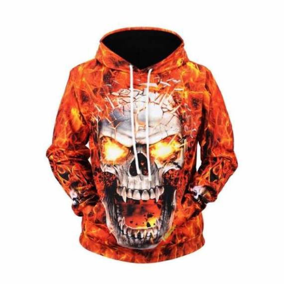 Hoodie 2019 New Style Fire Skull Printed Men's Sweatshirts & Hoodies Large Size Coat Autumn And Winter Sweater Fashion