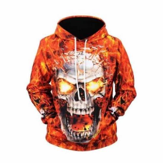 Hoodie 2019 New Style Fire Skull Printed Men's Sweatshirts & Hoodies Large Size Coat Autumn And Winter Sweater Fashion