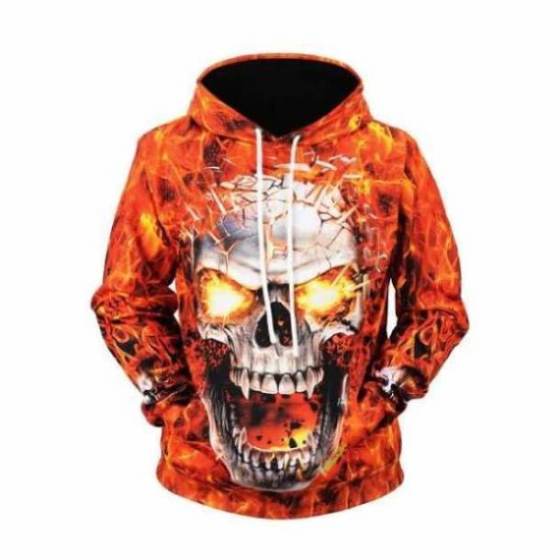 Hoodie 2019 New Style Fire Skull Printed Men's Sweatshirts & Hoodies Large Size Coat Autumn And Winter Sweater Fashion