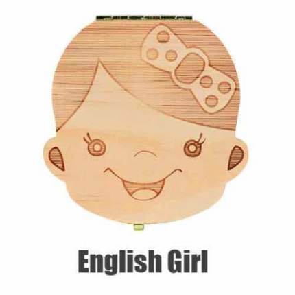 Spanish English Dutch Portugal French Russia Baby Wood Tooth Box Organizer Milk Teeth Storage Collect Teeth Umbilica Save Gifts