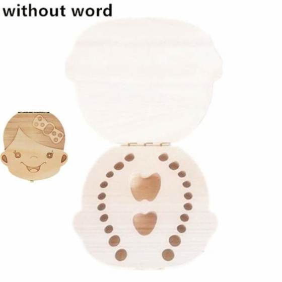 Spanish English Dutch Portugal French Russia Baby Wood Tooth Box Organizer Milk Teeth Storage Collect Teeth Umbilica Save Gifts