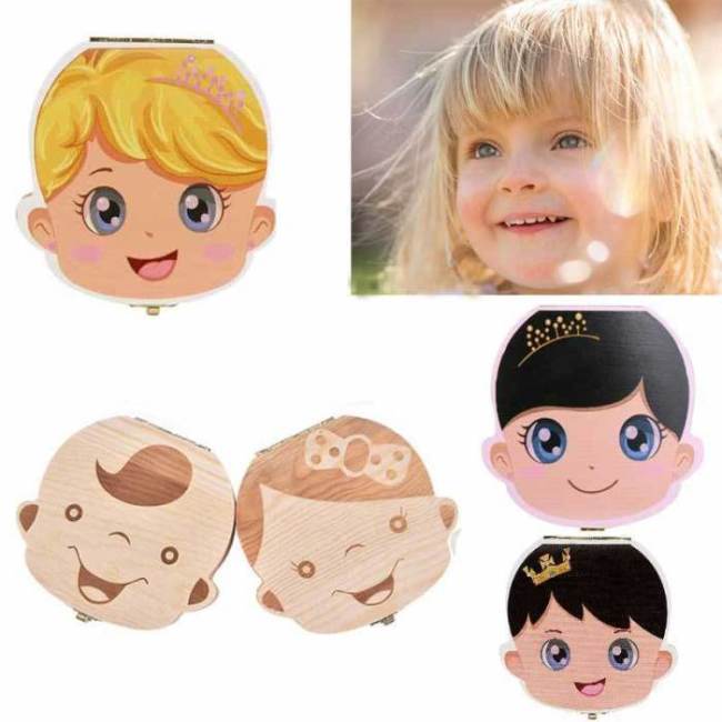 Spanish English Dutch Portugal French Russia Baby Wood Tooth Box Organizer Milk Teeth Storage Collect Teeth Umbilica Save Gifts