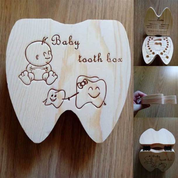 Baby Tooth Box Poland/English/Dutch/Russian/French /Italian Wooden Milk Teeth Organizer Storage Boys Girls Baby Souvenirs Gift