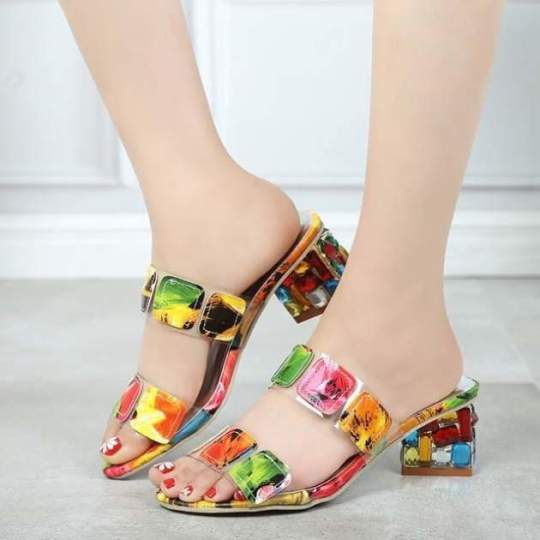 2019 New Summer Women Multi Colors Sandals Fashion High Heels Open Toe Beach Flip Flops Ladies Crystal Heels Shoes Woman XWT1893