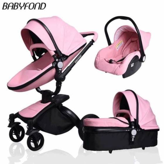 Free ship! Babyfond  3 in 1 baby stroller 360 degree rotate Carriage gold frame PU Pram EU safety Car Seat with Bassinet newborn