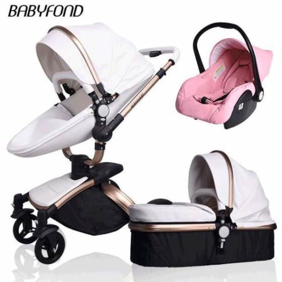 Free ship! Babyfond  3 in 1 baby stroller 360 degree rotate Carriage gold frame PU Pram EU safety Car Seat with Bassinet newborn