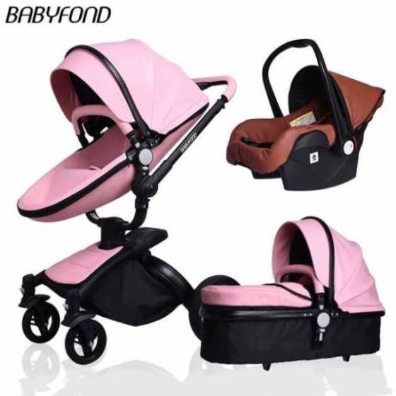 Free ship! Babyfond  3 in 1 baby stroller 360 degree rotate Carriage gold frame PU Pram EU safety Car Seat with Bassinet newborn