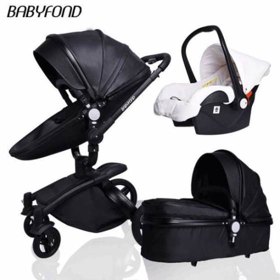 Free ship! Babyfond  3 in 1 baby stroller 360 degree rotate Carriage gold frame PU Pram EU safety Car Seat with Bassinet newborn