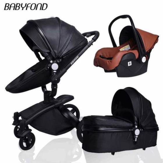 Free ship! Babyfond  3 in 1 baby stroller 360 degree rotate Carriage gold frame PU Pram EU safety Car Seat with Bassinet newborn