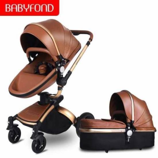 Free ship! Babyfond  3 in 1 baby stroller 360 degree rotate Carriage gold frame PU Pram EU safety Car Seat with Bassinet newborn