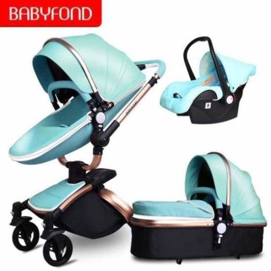 Free ship! Babyfond  3 in 1 baby stroller 360 degree rotate Carriage gold frame PU Pram EU safety Car Seat with Bassinet newborn