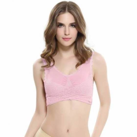 M-3XL Women Underwear Sexy Lingerie Lace Solid Color Cross Side Buckle Wireless Push up Breathable Sleep Sports Bra бюстгалтер