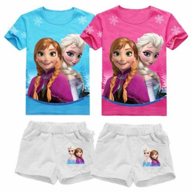 Girls Elsa Princess Anne Clothing T Shirt Summer 2Pcs Cartoon Short-sleeved T-shirt + Shorts Suit Kids Cotton Clothing 3 to 7 Yr