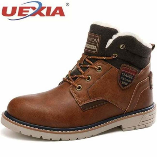 UEXIA 2019 New Men Warm Winter Plush Fur Snow Boots Lace-Up Motorcycle Boots Handmade Casual Shoes botas Bota Mens Shoes chelsea