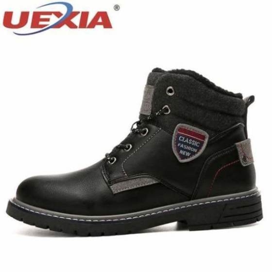 UEXIA 2019 New Men Warm Winter Plush Fur Snow Boots Lace-Up Motorcycle Boots Handmade Casual Shoes botas Bota Mens Shoes chelsea