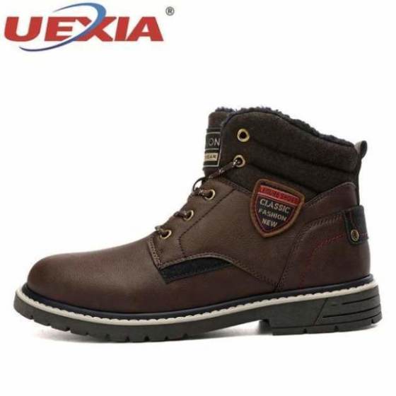 UEXIA 2019 New Men Warm Winter Plush Fur Snow Boots Lace-Up Motorcycle Boots Handmade Casual Shoes botas Bota Mens Shoes chelsea