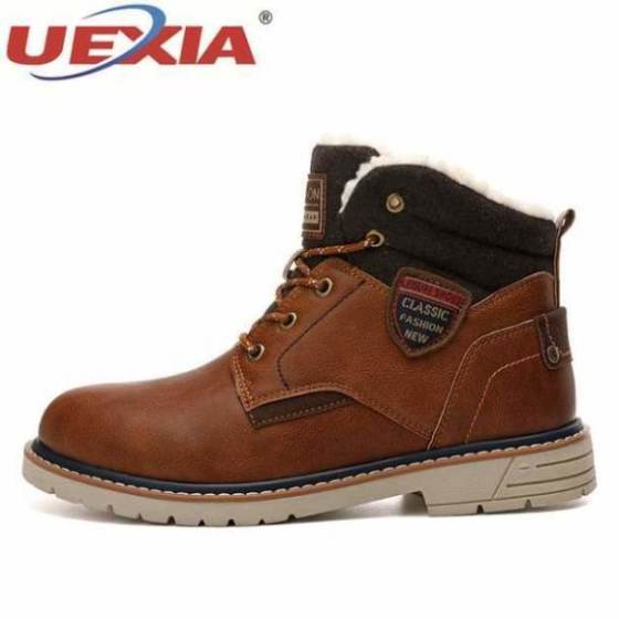 UEXIA 2019 New Men Warm Winter Plush Fur Snow Boots Lace-Up Motorcycle Boots Handmade Casual Shoes botas Bota Mens Shoes chelsea