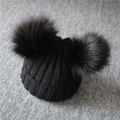 Children Winter Infant Newborn Kids Baby Wool Knitted Hat Cap Beanie With Two Double Pom Pom Beanie For Cute Boys Girl 1-3Years