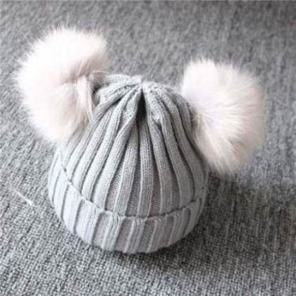 Children Winter Infant Newborn Kids Baby Wool Knitted Hat Cap Beanie With Two Double Pom Pom Beanie For Cute Boys Girl 1-3Years