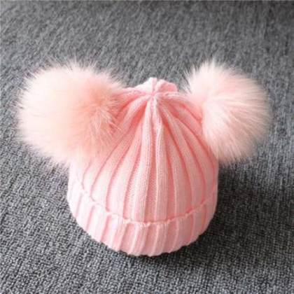 Children Winter Infant Newborn Kids Baby Wool Knitted Hat Cap Beanie With Two Double Pom Pom Beanie For Cute Boys Girl 1-3Years