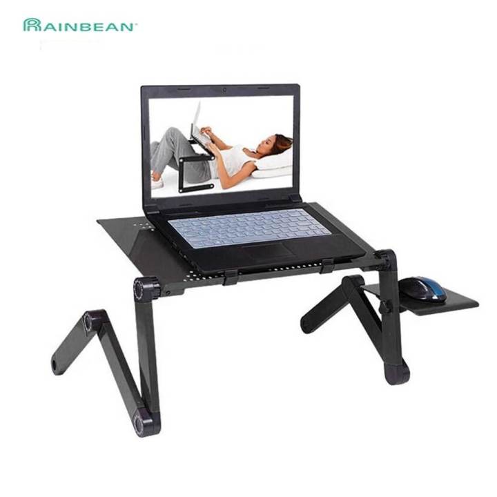 Adjustable Aluminum Laptop Desk Ergonomic Portable TV Bed Lapdesk Tray PC Table Stand Notebook Table Desk Stand With Mouse Pad