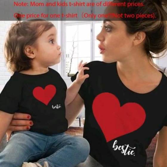 Gourd doll Mommy and me clothes Mother Daughter Matching family outfits T shirt mom Kids Baby Girls soft cotton Heart print Tops