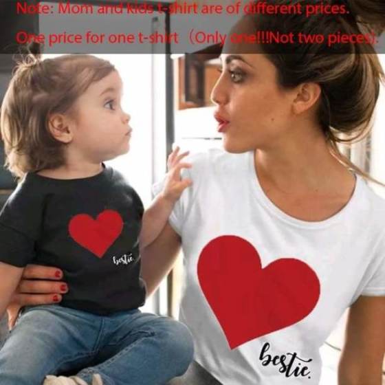 Gourd doll Mommy and me clothes Mother Daughter Matching family outfits T shirt mom Kids Baby Girls soft cotton Heart print Tops