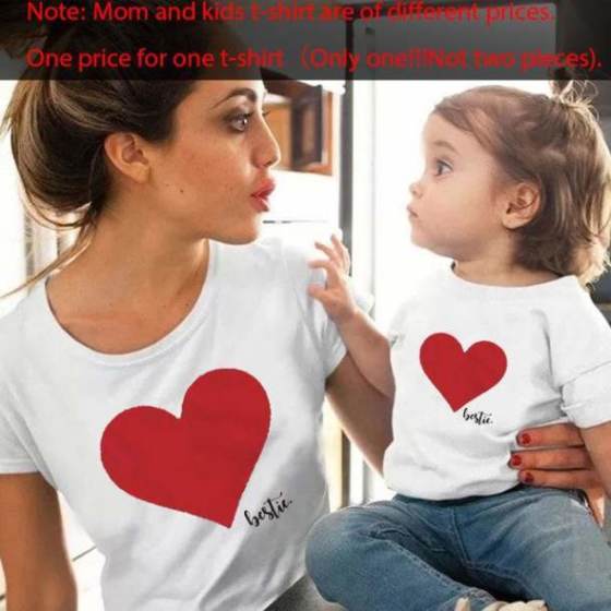 Gourd doll Mommy and me clothes Mother Daughter Matching family outfits T shirt mom Kids Baby Girls soft cotton Heart print Tops