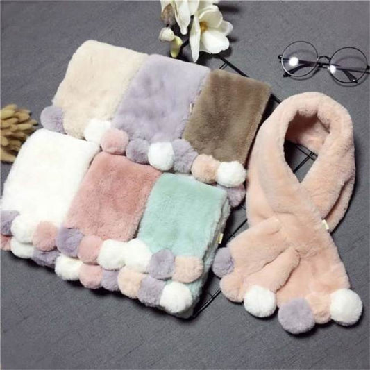 Winter Cute Children Scarf Boy Girls Scarves Baby Imitation Rabbit Fur Collar Scarf with Pompom Neck Warmers Christmas Gift